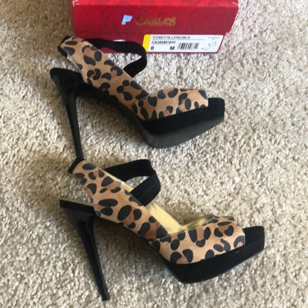 NWB Carlos Santana Cosette Leopard/Black Stiletto Heels 8M - Picture 1 of 15